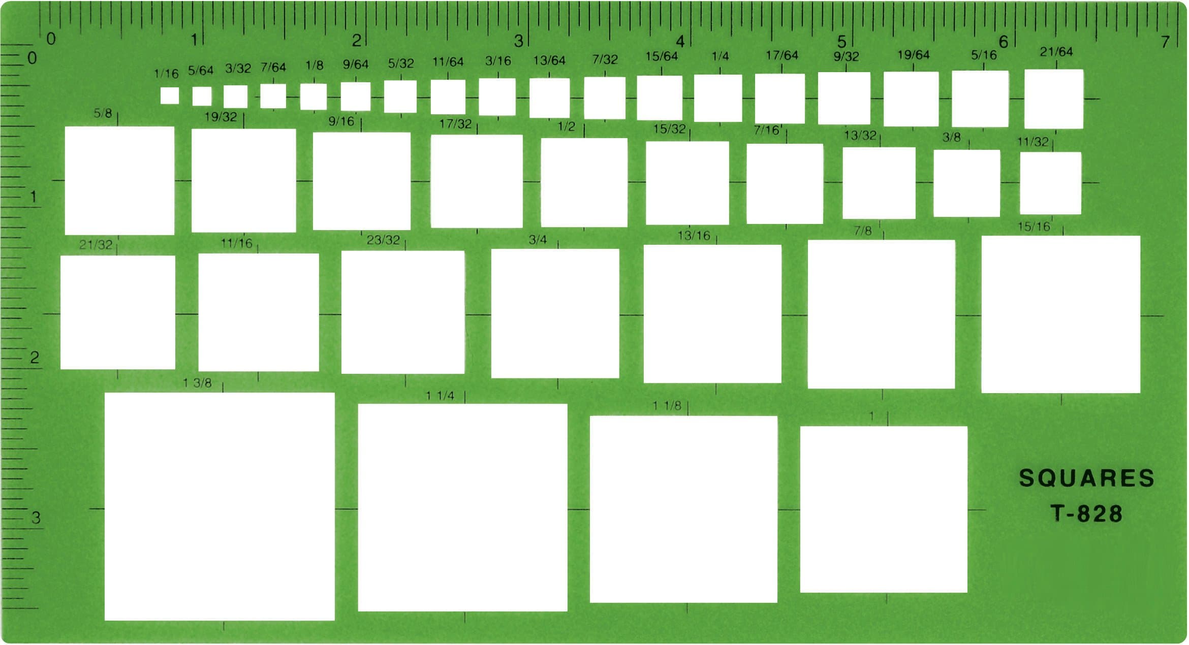 T-828 Technical Squares Drawing and Drafting Template, Plastic Template Tool, Green
