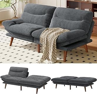 AMADA HOMEFURNISHING Futon Sofa Bed,Vintage Couch with Adjustable Backrest & Armrests, Convertible Futon Sofa Couch for Efficient Home,Small Spaces, Living Room or Office, Corduroy futon couchs,Grey