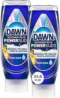 Platinum Plus PowerSuds EZ-Squeeze Dish Soap Liquid, Dishwashing Liquid, Grease Removal, Upside Down Bottle, Fresh Rain Scent, 2x17.4 Fl Oz Bundle