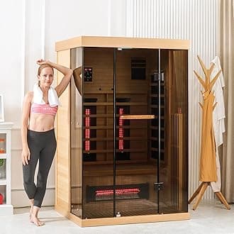 1-2 Person Infrared Sauna 15 Minutes Pre-Warm up Far Infrared Sauna for Home with 7 Colors Chromo Therapy Lighting and Full View Tempered Glass,2-in-1 Towel Holder