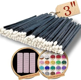 100 Count - 3" Long Black/White Color Matches | Three Inch Coloful Loose Wooden Safety Match Sticks for Candle Display | Refill for Decorative Jar Holder Bottle | Strikers Included
