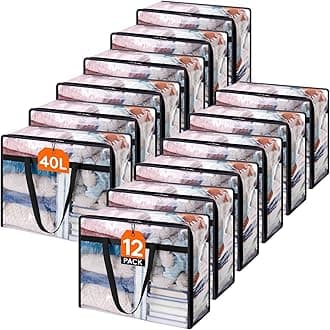 Lifewit 12 Pack Clear Clothes Storage Bags, 40L Plastic Blanket Storage Bag, Vinyl Foldable Moving Bags with Zipper, Closet Organizers and Storage Containers for Bedding, Duvet, Comforter