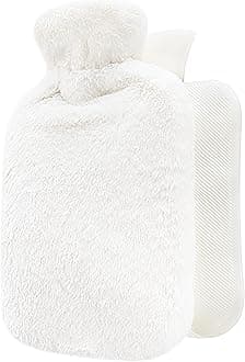 Hot Water Bottle - with Soft Premium Fleece Cover - White, 2L - Heating Pad for Menstrual Cramps and Period Comfort - Bed Foot Warmer - Hot & Cold Compress for Back, Stomach, Neck Pain Relief