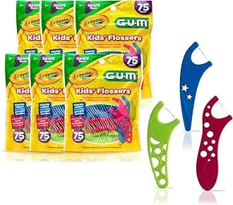 Crayola Kids Flossers with Fluoride - Designed for Little Hands - Fun Grape Flavor - Easy to Use Kids Floss Picks for Children Ages 3+, 75 Count (Pack of 6)