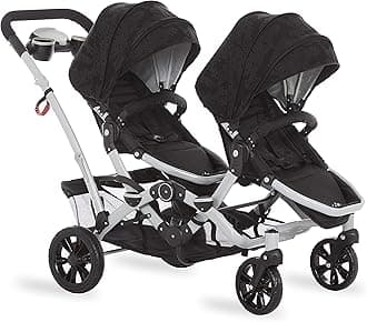 Dream On Me Track Tandem Double Umbrella Stroller in Black, Lightweight Double Stroller for Infant and Toddler, Multi-Position Reversible & Reclining Seats, Large Storage Basket and Canopy