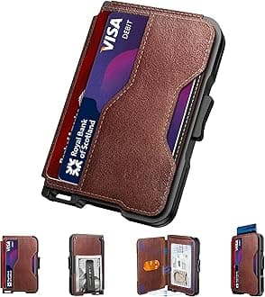 Wallet for Men, Slim Wallet for Men with Money Clip, Pop Up Card Case, RFID Blocking Bifold Wallets, Minimalist Leather Slots Credit Card Holder (Genuine Leather Dark Brown)