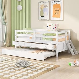 MeraxTwin Modern Wood Daybed with Trundle Bed and Drawers Sofa Bed Frame for Kids Boys Girls/No Box Spring Needed White