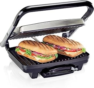 Panini Press, Sandwich Maker & Electric Indoor Grill, Upright Storage, PFAS-Free Nonstick Easy Clean Grids, Stainless Steel (25410)