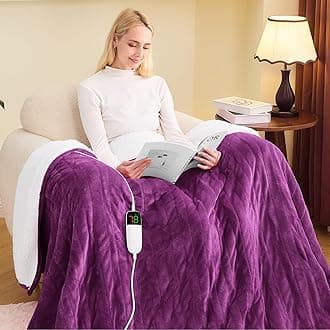 greenoak Heated Blanket Electric Twin 62"X84", Heating Blanket with 10 Heat Levels 1/2/4/6/8 Hours Auto-Off Overheat Protection, Flannel Sherpa Soft Warm Heater, ETL Certified Taro Purple