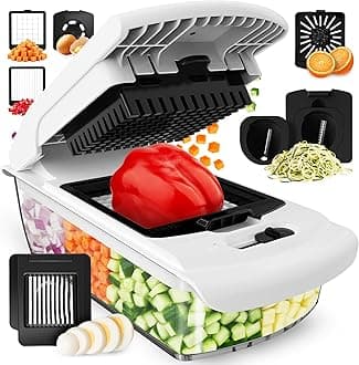 Fullstar Vegetable Chopper & Mandoline Slicer for Kitchen - Food Chopper with Container, Cheese Grater, Home Essentials & Kitchen Gadgets (8 in 1, White)