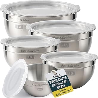 Stainless Steel Mixing Bowls With Lid, Metal Mixing Bowl Set Of 5, Nesting Set For Food Prep, Baking,Storage, Cooking, Serving | Dishwasher Safe, 0.5/1.5/3/4/5 Qt