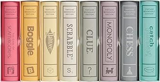 WS Game Company Collection of 8 Vintage Bookshelf Edition Board Games Including Scrabble, Monopoly, Clue, Yahtzee, Catch Phrase, Chess, Scattergories & Boggle - Classic Family Games for Kids & Adults