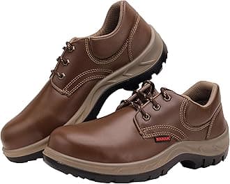 Karam FS61 Brown Leather Safety Shoes for Men | Double Density with Steel Toe | Antistatic, Antislip, Oil & Heat Resistant