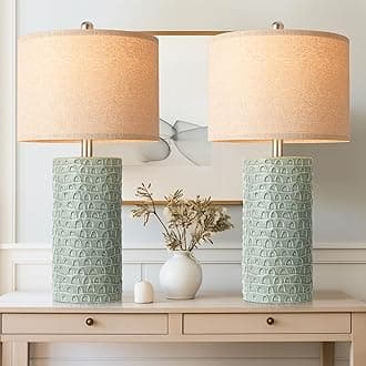 PARTPHONER 23" Modern Ceramic Table Lamp Set of 2, Table Lamps for Living Room, Rustic Farmhouse Bedside Lamps Nightstand lamp for Bedroom, Desk Lamp for End Table Home Decor Light Green