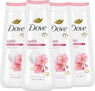 Dove Body Wash 4 Count for 24hr Lotion-Soft Skin Uplift Sakura Blossom and Yuzu Moisturizing Skin Cleanser with No Sulfates No Parabens