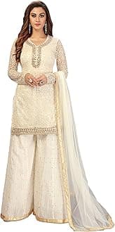 Women's Cotton Embroidery Salwar Suit Set Kurta Sharara with Dupatta Kurta Palazzo Set Stitched Ready To Wear