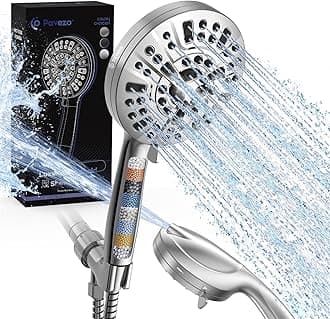 High Pressure Shower Head Handheld 5" Large, Extra Long 60" SS Hose 10-mode Portable Detachable Shower Head with Hard Water Filter for Bathroom, Anti-clog & Powerful to Clean Tile & Pets
