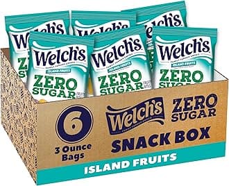 Welch's Zero Sugar Fruity Bites, Island Fruits Snack Box, Gluten Free & Sugar Free Snacks, 3oz Snack Packs (Pack of 6)