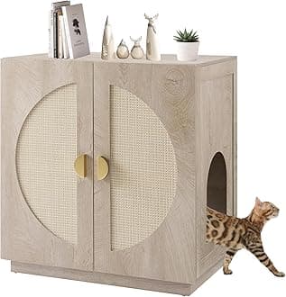 Cat Litter Box Enclosure with Shelves, Tall Hidden Litter Box Cover for Tall or Top Entry Litter Box, Kitty Enclosed Litter Box Cabinet, Cat Box Furniture, Grey