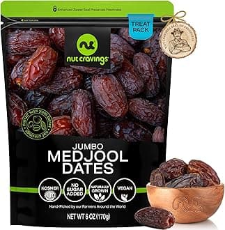 Dried Jumbo Medjool Dates, No Sugar Added, Unsulphured (6oz, 1 Pack) Sweet Healthy Snack, Vegan, Kosher, Resealable Bag