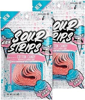 Cotton Candy Flavored | Deliciously Chewy Belts Vegetarian Candies, 12 per Pack, 2 Pack