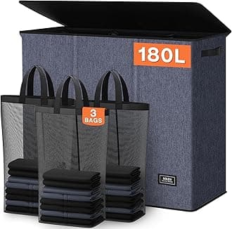 SOLEDI 180L 3-Section Laundry Hamper with Lid, Extra Large Dirty Clothes Basket with Sturdy Handles for Laundry Room & Bedroom - Durable Organizer for Sorting Laundry