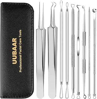 Pimple Popper Tool Kit, 9 PCS Blackhead Remover Tools with Tweezers, 16-Heads Professional Acne Zit Pimple Popper Extraction Tools, Whitehead Comedone Extractor Kit for Facial Nose
