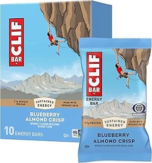 CLIF BAR - Energy Protein Bars - Blueberry Almond Crisp - Made with Organic Oats - Energy Bars - Non-GMO - (10 Pack)