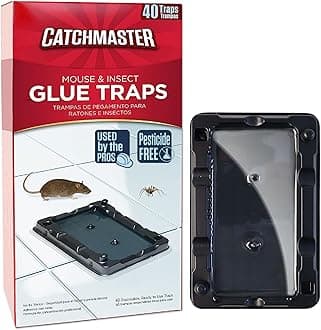 Catchmaster-40 Mouse & Insect Glue Traps, Heavy-Duty Pesticide-Free Sticky Mouse Traps Indoor for Home, Used by The PROs, Adhesive Rodent & Bug Catcher, Pest Control for House & Garage