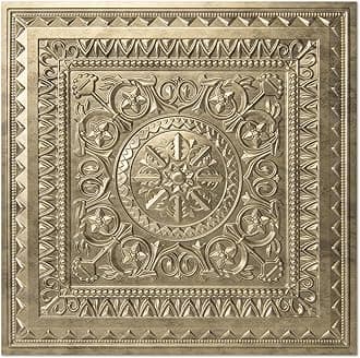 Art3d 12-Pack Drop Ceiling Tiles Glue up Plastic Acoustic Antique Gold Ceiling Panels 605mm x 605mm - Fit in 600mm x 600mm Cover 48 Sq.ft