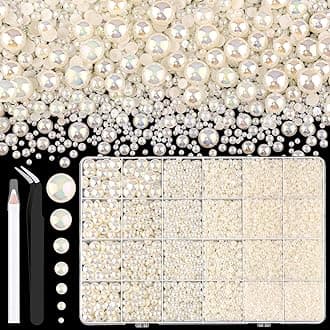 13000Pcs Flatback Pearls for Crafting (Beige AB), Assorted Size 2/3/4/5/6/8/10mm Non Hotfix Half Pearl, Bedazzling Bead for DIY Crafts Clothing Tumblers Mugs Shoes Fabric Embellishment Nail Art Makeup