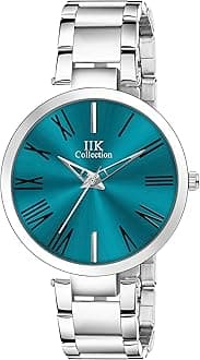IIK COLLECTION Watches for Women Round Studded Dial | Quartz Movemnet |Long Battery Life|Stainless Steel Bracelet Chain Strap|Double Lock Clasp Safety Watches for Girls