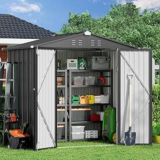 Gizoon Outdoor Storage Shed 6 x 4 FT, Galvanized Metal Garden Shed with Double Lockable Doors, Outdoor Storage Clearance for Backyard Patio Lawn-Dark Grey