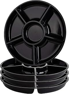Plasticpro 6 Sectional Round Plastic Serving Tray/Platter (4, Black)