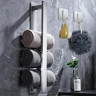 Towel Rail No Drilling Required, Towel Holder, Silver, Bathroom Towel Holder, Guest Towel Holder, Wall Brushed Silver Stainless Steel, Bath Towel Holder (40 cm, with 2 Pieces Towel Hooks) (Silver)