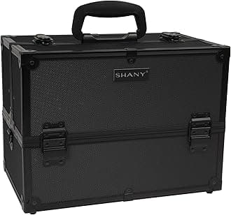 SHANY Essential Pro Makeup Train Case Cosmetic Box Portable Makeup Case Cosmetics Beauty Organizer Jewelry Storage with Locks, Multi Compartments Makeup Box and Shoulder Strap - All Black
