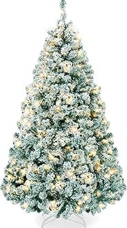 Best Choice Products Pre-Lit Sage Green Christmas Tree, 9ft Artificial Flocked Full Fir Tree, Holiday Decoration w/ 900 Lights, 2,094 Branch Tips