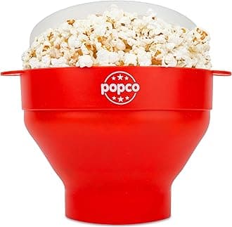 The Original Popco Silicone Microwave Popcorn Popper with Handles, Silicone Popcorn Maker, Collapsible Bowl Bpa Free and Dishwasher Safe - 15 Colors Available (Red)