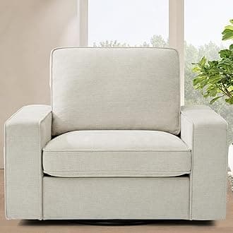 TEKAMON Swivel Accent Chair, Oversized Swivel Single Sofa Chair, Modern Chenille Fabric Barrel Armchair for Living Room/Office with Extra Wide Armrests, Washable Covers, 360° Rotation (Beige)