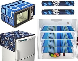 Yellow Weaves Combo of Fridge Top Cover 4 Fridge Mat With 1 Oven Cover with 2 handle covers (Pack of 8) Blue color