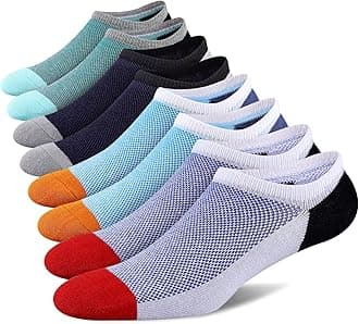 Mens No Show Cotton Socks 8 Pack Low Cut Casual Sock with Non-Slip Grips