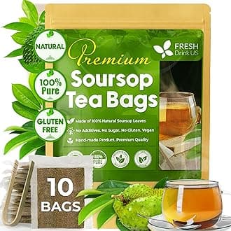 FreshDrinkUS, Premium 10 Soursop Graviola Leaf Tea Bags, 100% Natural & Pure from Soursop Leaves, Hoja Guanabana Herbal Tea. Made with Natural Material Tea Bags. No Sugar, No Caffeine, Vegan.