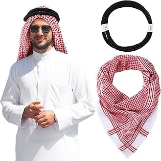 Arab Shemagh Muslim Keffiyeh Head Wrap Scarf Arabic Tactical Desert Headwear with Aqel Rope Halloween Costume Accessories