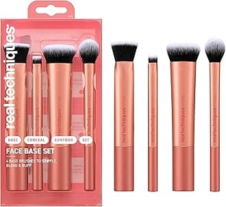 Real Techniques Face Base Makeup Brush Kit, For Concealer, Foundation, & Contour, Works With Liquid, Cream & Powder Products, Staples For Blending & Buffing, 4 Piece Set