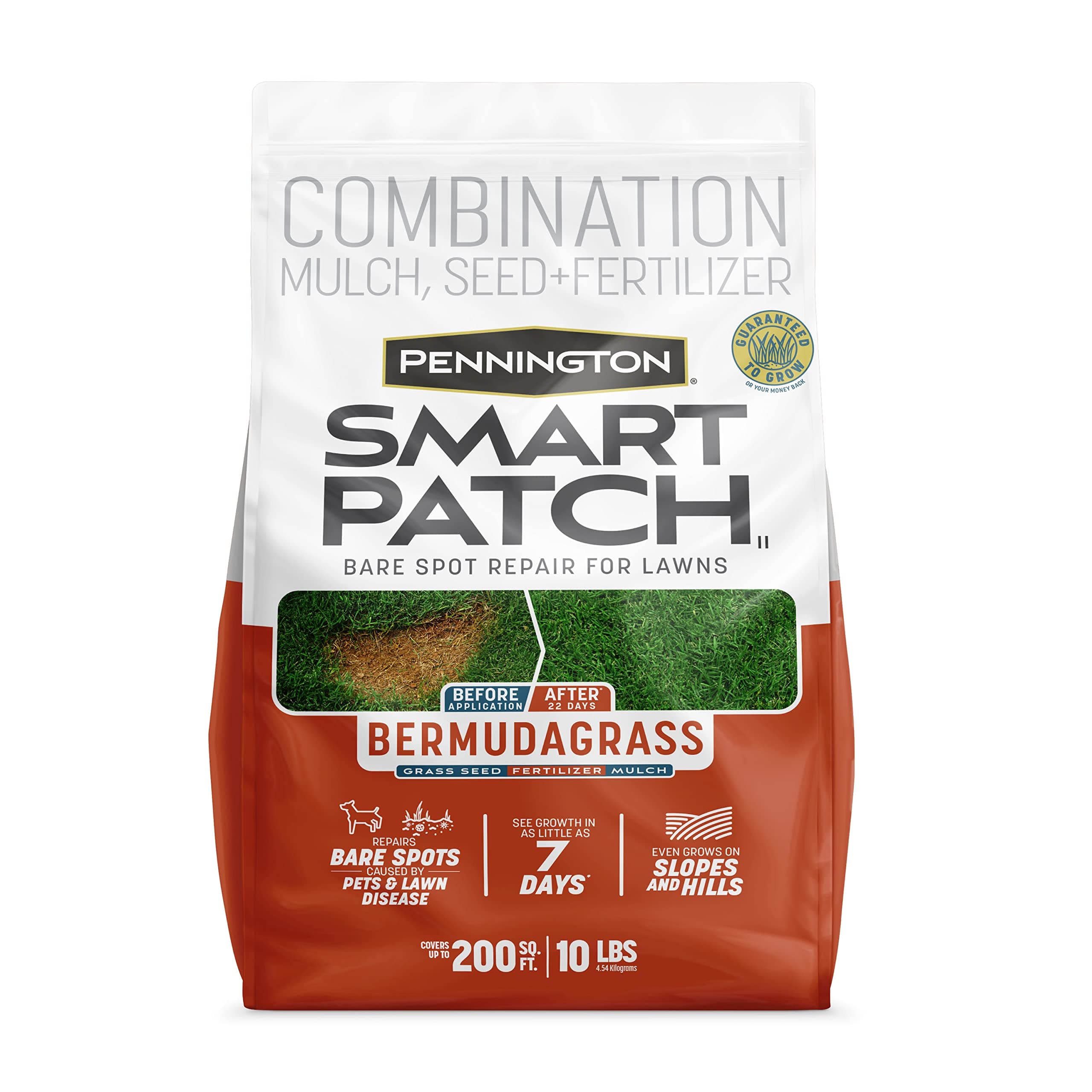 Pennington Smart Patch Bermudagrass 10lb 200 sq. ft. Grass Seed Bare Spot Repair with Mulch and Fertilizer, Green