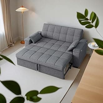 Gizoon 3 in 1 Convertible Sleeper Sofa Bed, 69" Futon Couches with Side Pocket and Storage Armrest | Adjustable Backrest, Linen Fabric Pull Out Couch | Loveseat |Sectional Sofa Bed (Dark Grey)