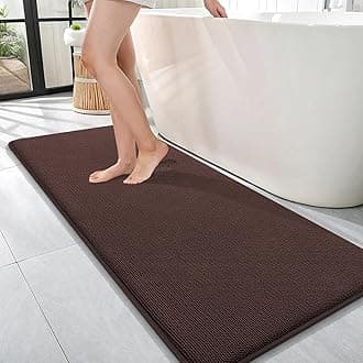 OLANLY Thick Memory Foam Bath Mat Rug 47x17, Extra Soft Absorbent Bathroom Rug, Quick Dry Bath Mats, Non-Slip, Machine Washable Carpet for Bathroom, Tub and Shower, Home Decor Accessories, Brown