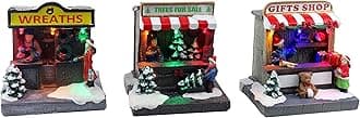 Christmas Village Shops Set of 3 - Includes Pre-lit Wreath, Tree and Gift Shop - Perfect Addition to Your Christmas Indoor Decorations & Snow Village Displays