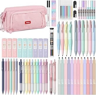 Nicpro 78 PCS Aesthetic School Supplies with Big Capacity Pen Case, 12 Pastel Highlighters, 12 Color & Black Ink Gel Pen,10 Mechanical Pencil, 6 Ballpoint Pen for Student Stationary College Essentials