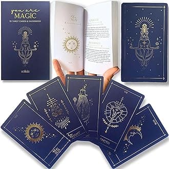 Soleia Original Tarot Cards Deck with Guide Book & Box | 78 Gold Foil Tarot Cards for Beginners & Experts | Modern Rider Waite Tarot Deck | Tarot Gifts for Adults | Blue Tarot Cards